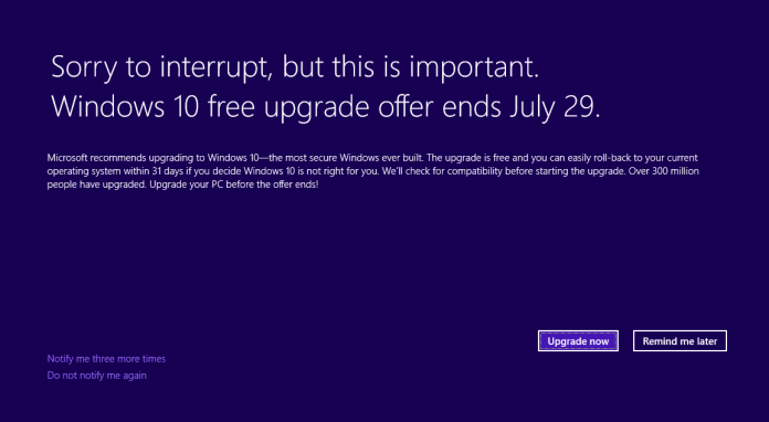 Microsoft Goes Fullscreen for Windows 10 Upgrade 1