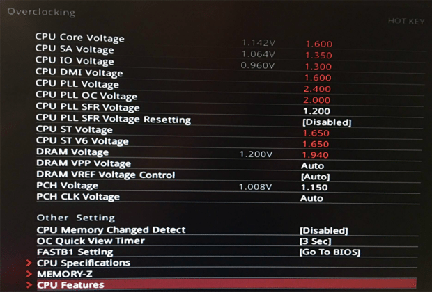 Cpu io voltage msi что это