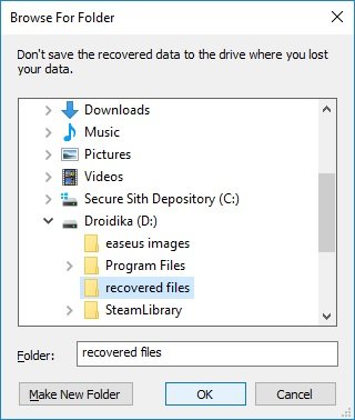 easus file recovery location