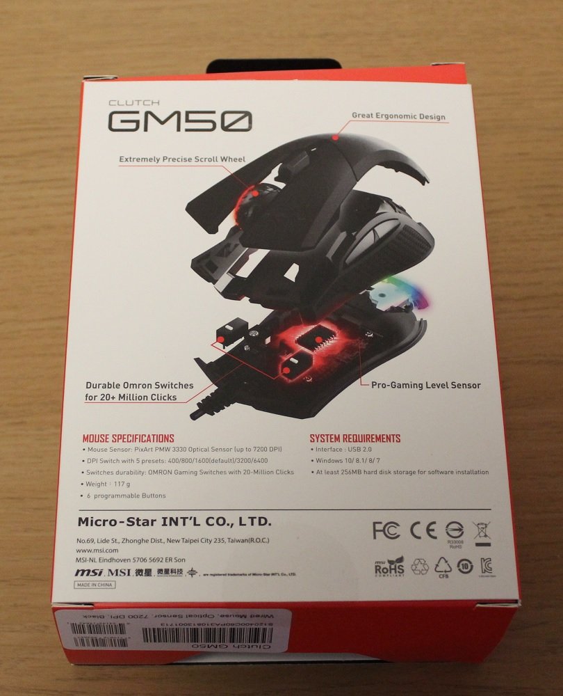 MSI Clutch GM50 Gaming Mouse box back