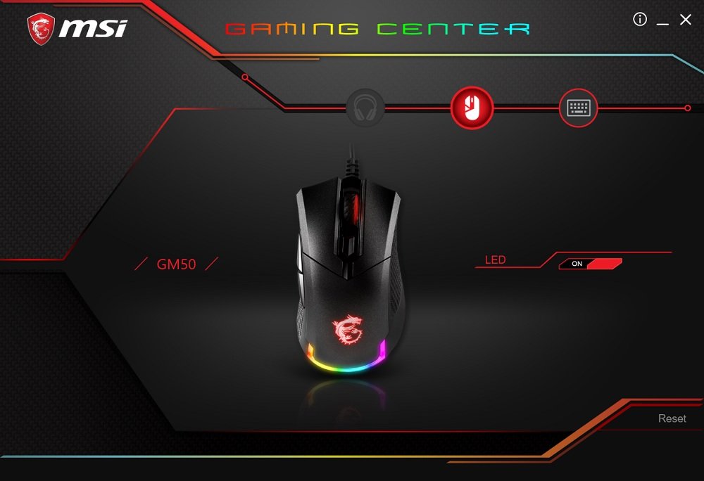 MSI Gaming Center GM50 main screen