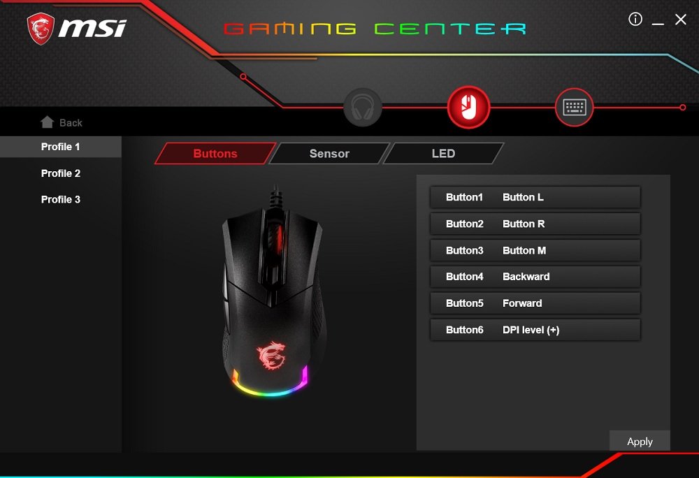 MSI Gaming Center GM50 profiles and buttons