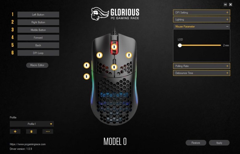glorious pc gaming mouse model 0 sofware mouse parameter