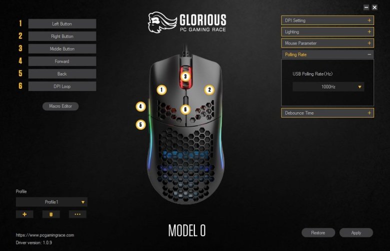 glorious pc gaming mouse model 0 sofware polling rate