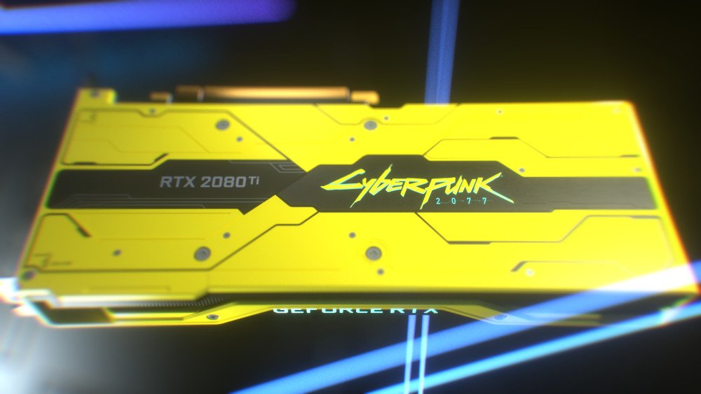 The very yellow back of the RTX 2080Ti Cyberpunk 2077 Edition