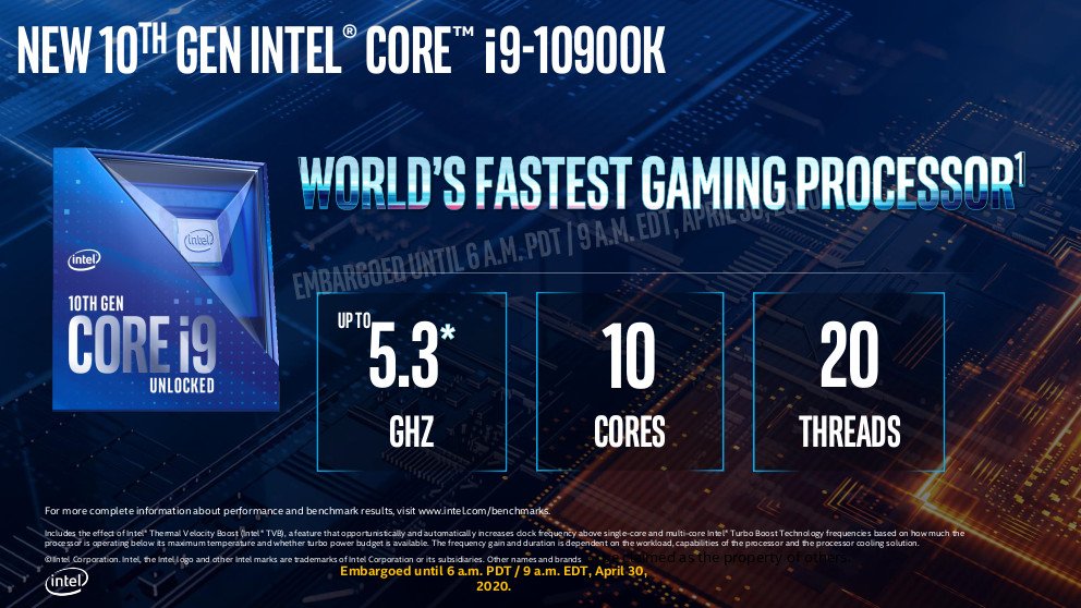 The i9-10900K headline numbers - 5.3GHz, 10 cores and 20 threads