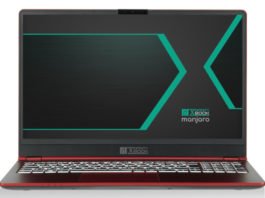 The Tuxedo InfinityBook Manjaro open from the front