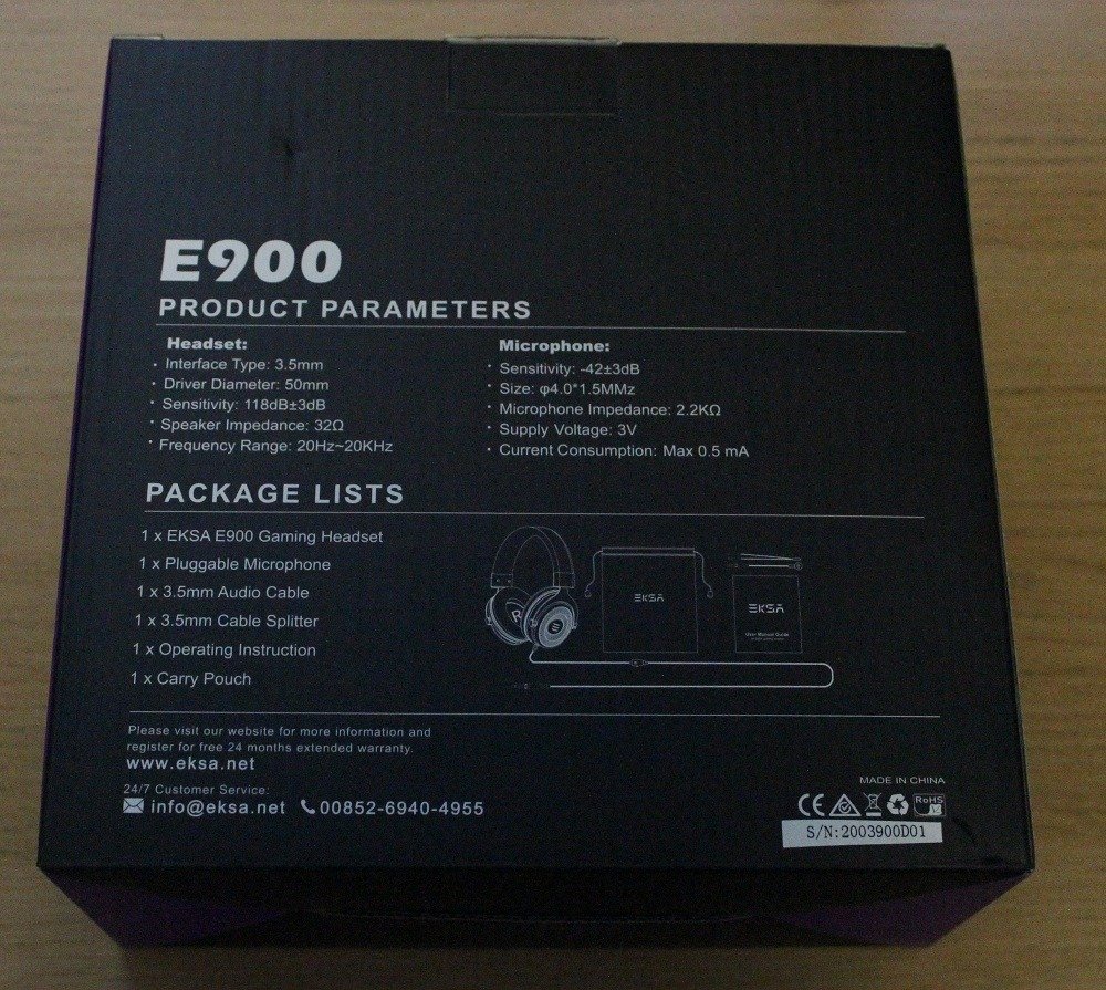 eksa E900 headset box back