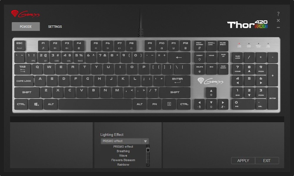 Front of the Genesis Thor 420 RGB box, with a picture of the keyboard.