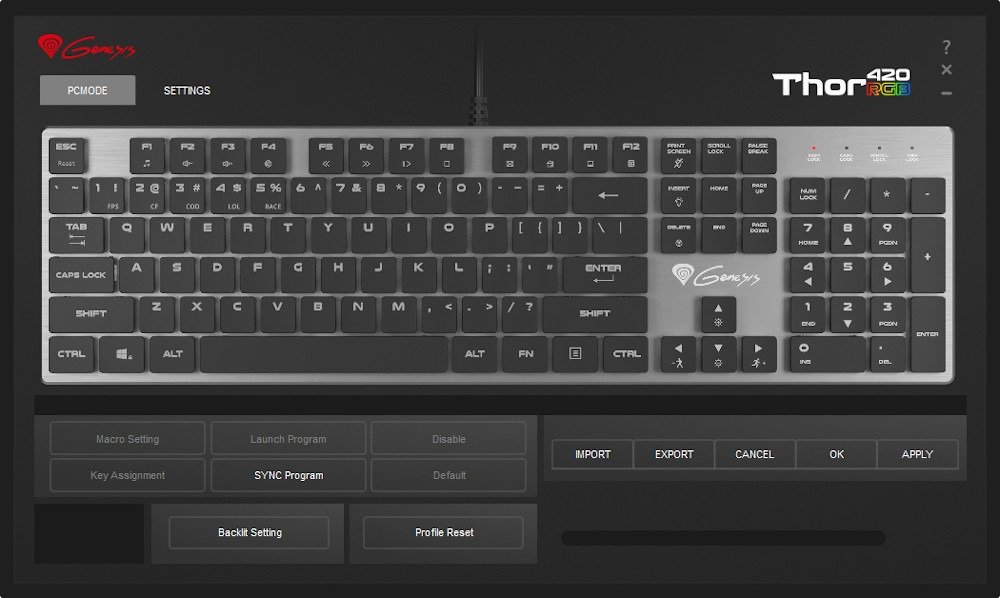 Front of the Genesis Thor 420 RGB box, with a picture of the keyboard.