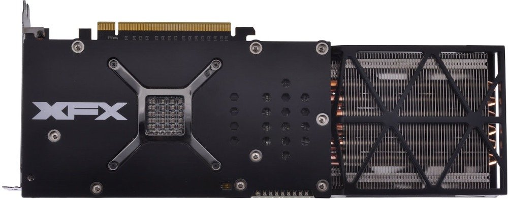 XFX R9 Fury Triple Dissipation rear, showing roughly 40% of the back of the card open for airflow through the card