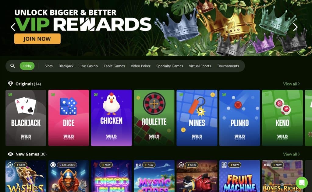 Wild Casino Screenshot VIP Originals New Games